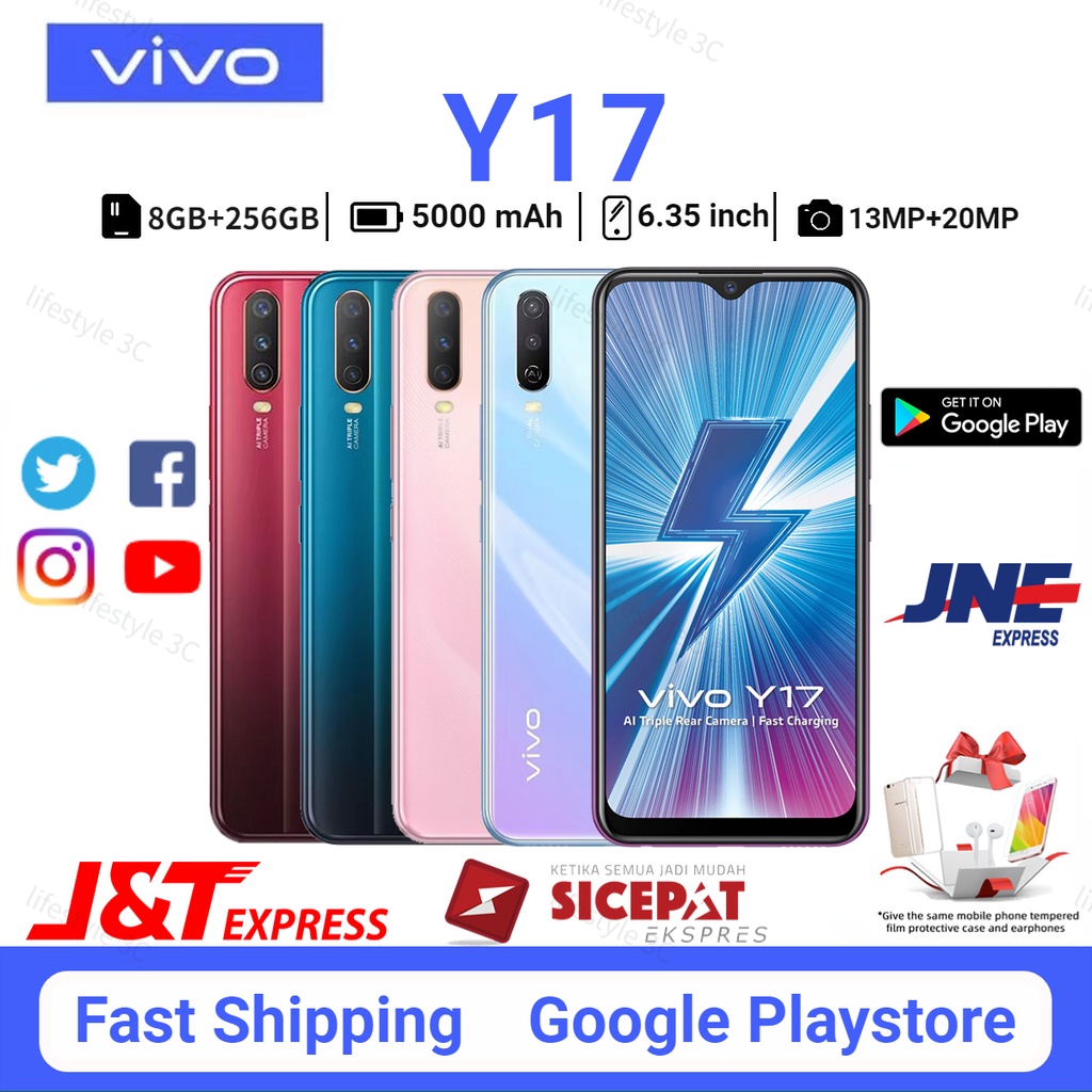 VIVO Y17 RAM 8/256GB Baterai 5000mAh Layar 6.35 inci Baru Garansi 1 Tahun