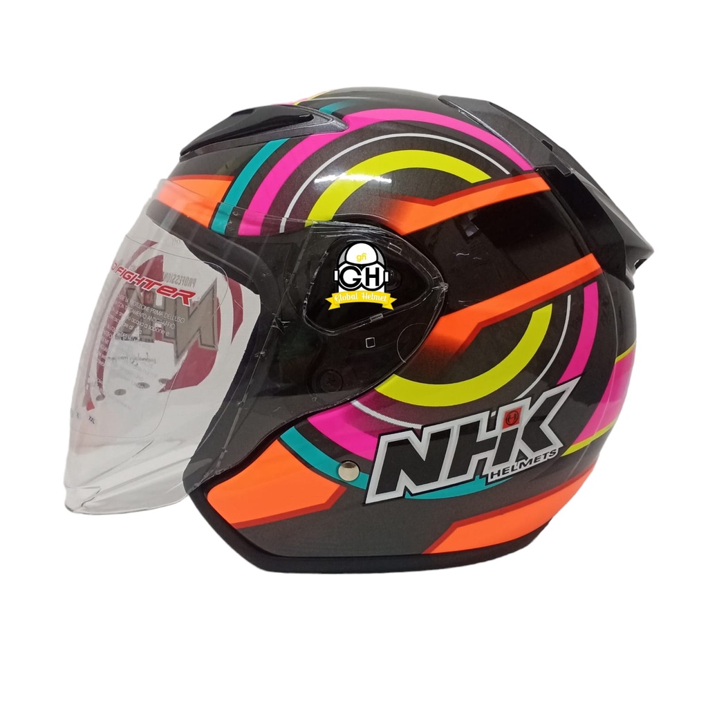 HELM NHK R6 HALF FACE MOTIF XION BLACK ORANGE SINGLE VISOR HELMET