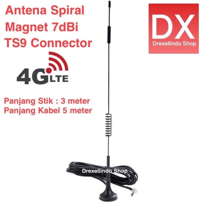 Promo (BIG SALE) Antena TS9 Spiral Magnet 7dbi 4G 3G 2G kabel 5 meter
