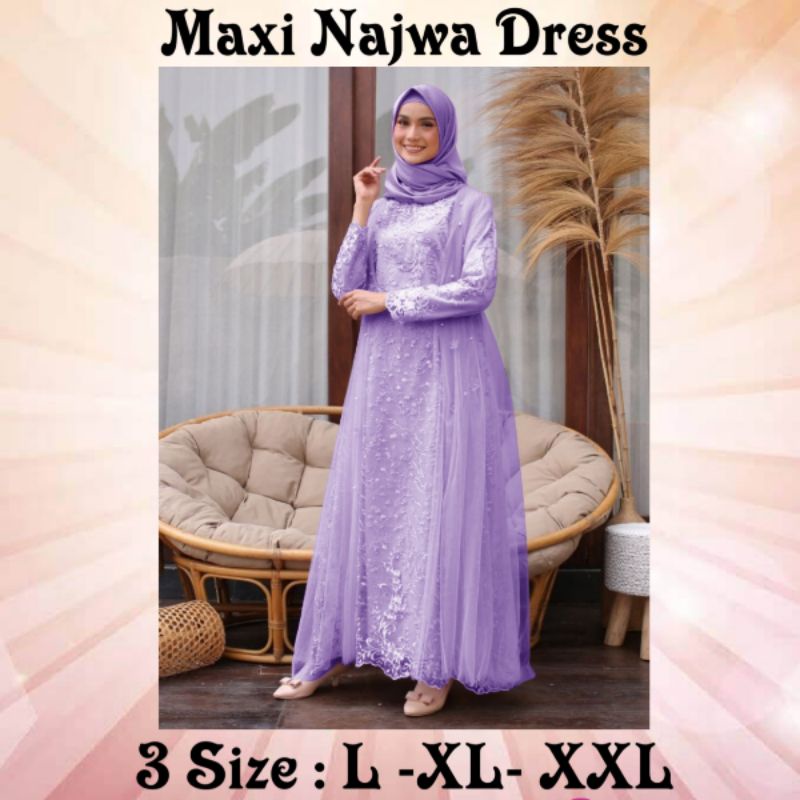 PAKAIAN MUSLIM WANITA BUSUI MODEL TERBARU KEKINIAN/MAXI NAJWA DRESS 3 SIZE L- XL-XXL/MATT MOSCREPE MIX BROKAT MUTIARA DAN TILLE TUTU/FASHION MUSLIM WANITA TERBARU KEKINIAN VIRAL/GOOD QUALITY