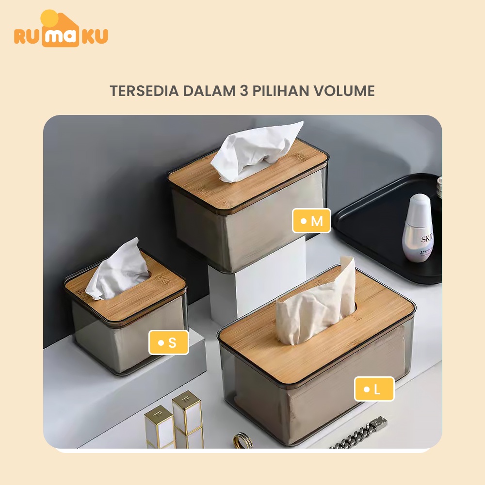 Rumaku Tempat Tisu Roll Bulat Kotak Penyimpanan Tissue Tabung Transparan Tutup Kayu Minimalis