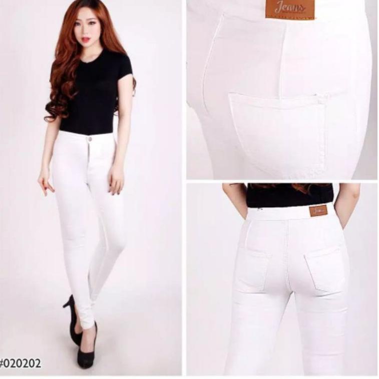 RECOMENDED CELANA JEANS PUTIH JUMBO HIGHWAIST WANITA BIG SIZE 27-38