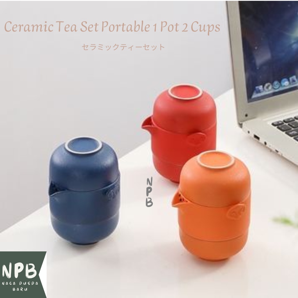 Ceramic Tea Set Portable 1 Pot 2 Cups Travel With Bag - Set TeaPot Cup