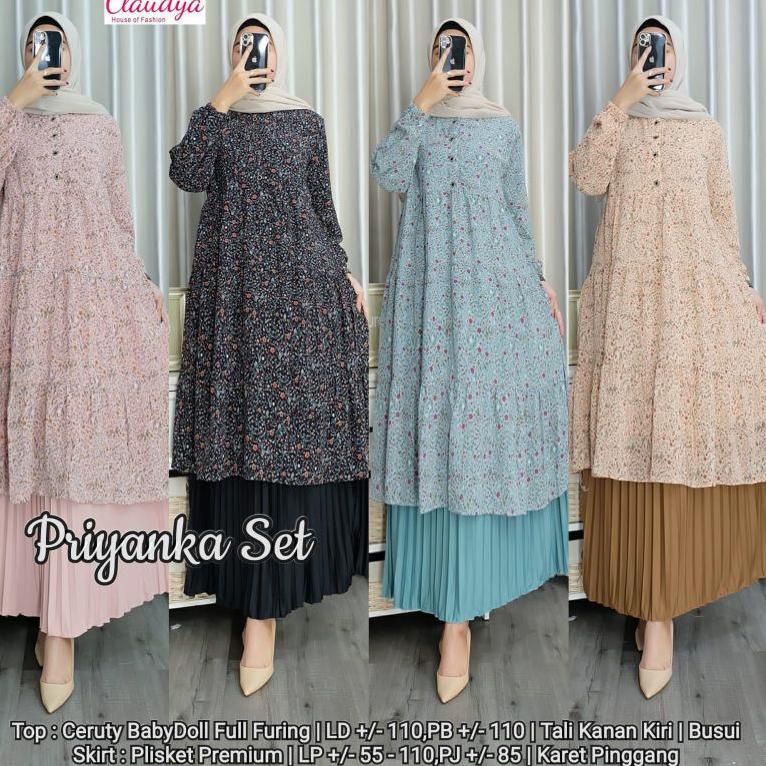 セ piyanka one set tunik kayla setelan rok plisket tunik ceruty babydoll baju setelan wanita kekinian
