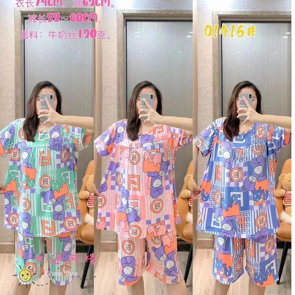 TERLARIS SETELAN PIYAMA 3/4 SPANDEK JUMBO BEAR LD 120 - 140 / BABY DOLL KAOS / BAJU TIDUR IMPORT / P