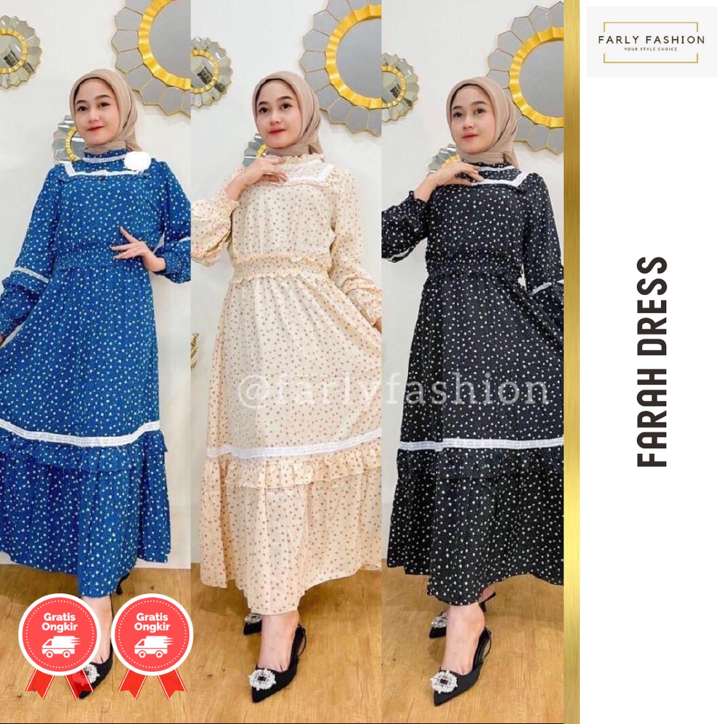 Farah Dress Korean Style Muslim Gamis Motif Bunga Kecil Terbar By Farly Fashion Hijab