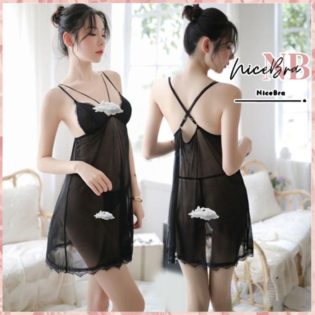 Nicebra Set Lingerie Wanita Longnight nightdress lace piyama baju tidur 3013