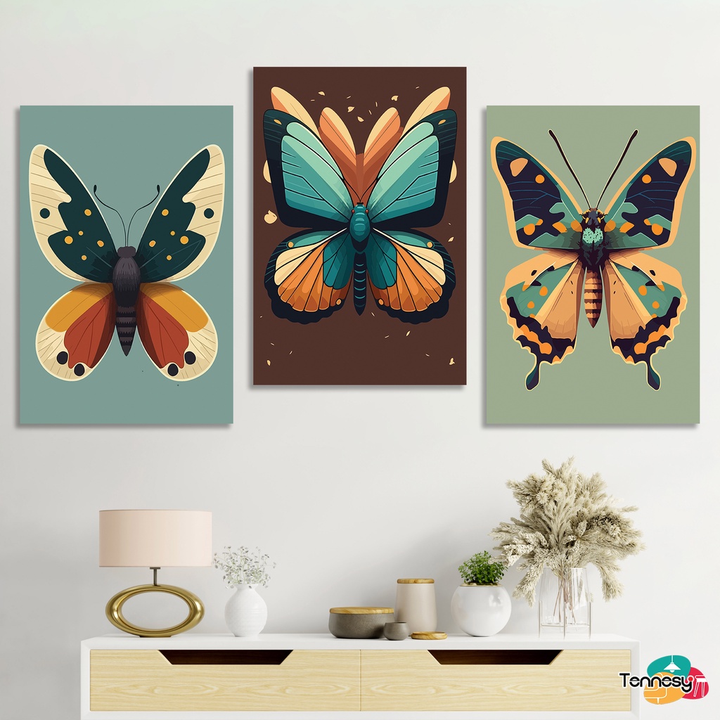 TENNESY Hiasan Dinding Aesthetic Butterfly Kupu Kupu 20x30cm Dekorasi Dinding Kamar Tidur Pajangan Kayu Poster Dekorasi Rumah