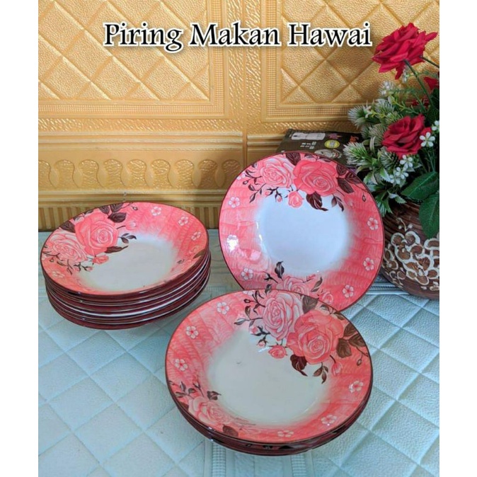 Piring makan keramik Jepang motif jepun bunga Hawai / piring keramik 8 inch