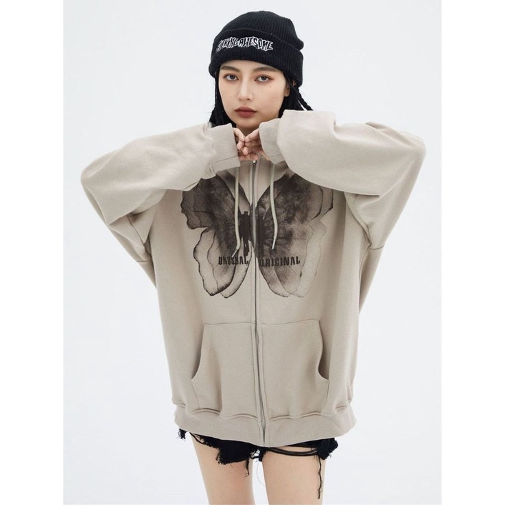 Sweater Hoodie Pria Wanita MARIPOSA ZIPPER Outerwear Korean Fashion Jacket Kekinian Kasual