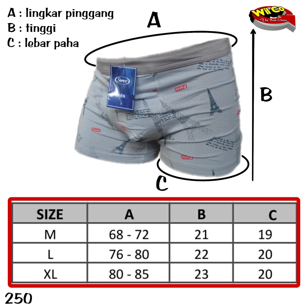 K250D - (DIJUAL PER 2 Pcs) CELANA DALAM BOXER PRIA SOREX DENGAN GAYA MODERN SIZE M - XL