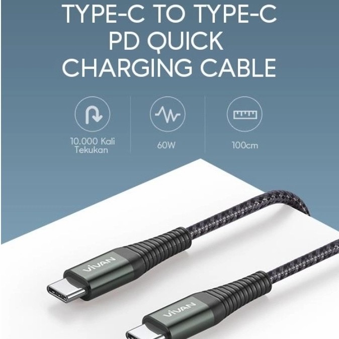 Kabel Data Vivan KPD100S Data Cable PD Type-C To Type-C 60W 3A Quick Charge - Garansi Resmi 1 Tahun