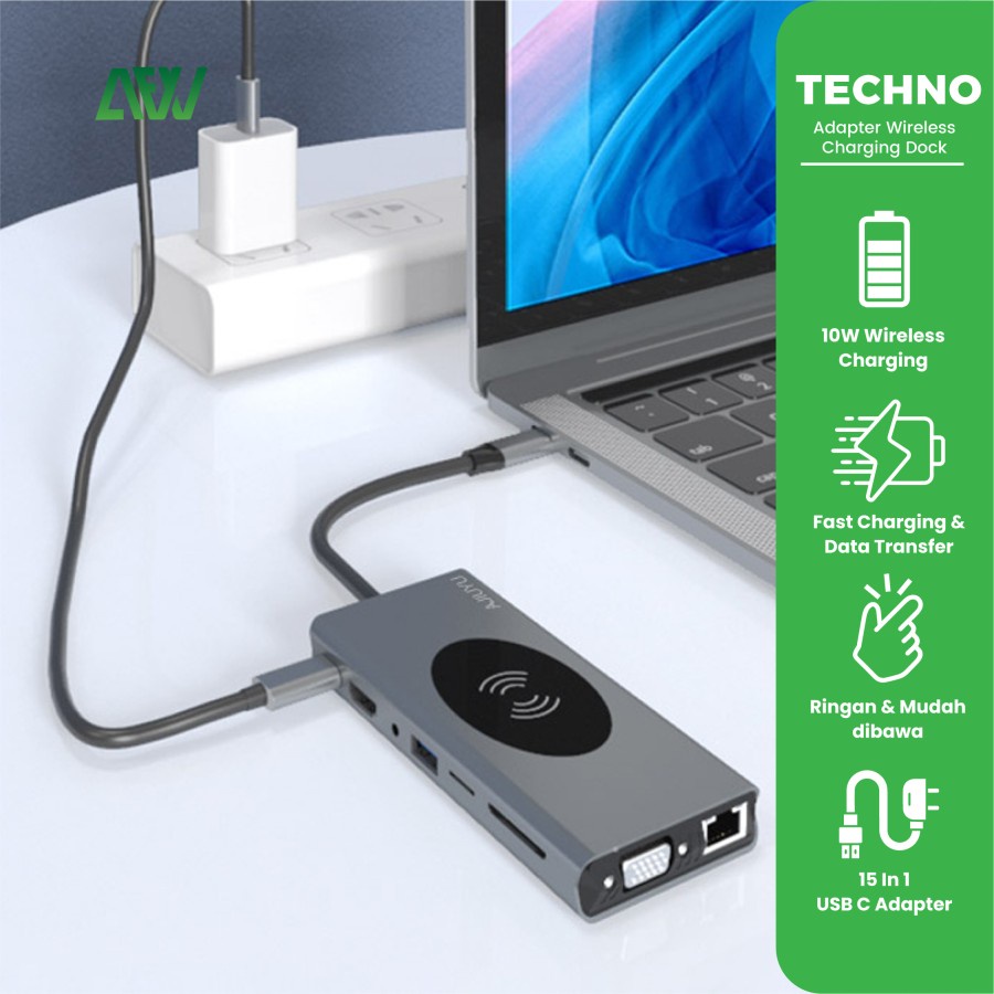 TECHNO USB HUB 3.0 Port Multifunction Adapter Wireless Charging Dock