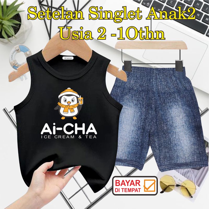 ((IB))SETELAN ANAK2 SINGLET SEMI JEANS/AI-CHA DIGITAL SABLON