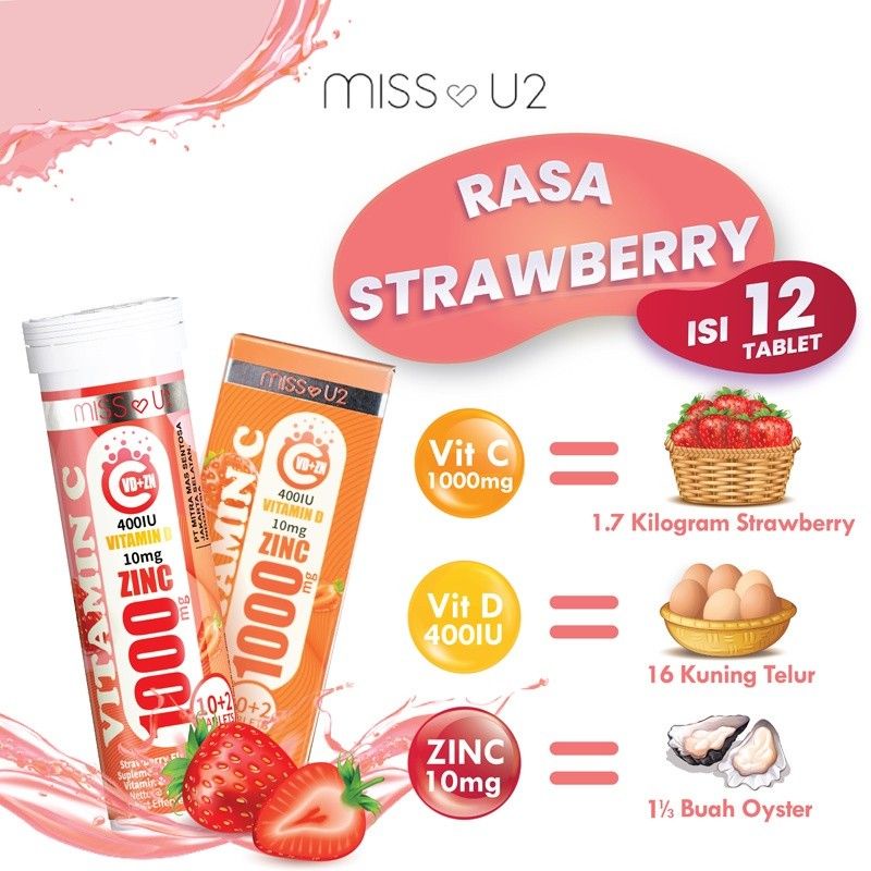 Miss U2 Vitamin C 1000, Vitamin D & Zinc Rasa Strawberry