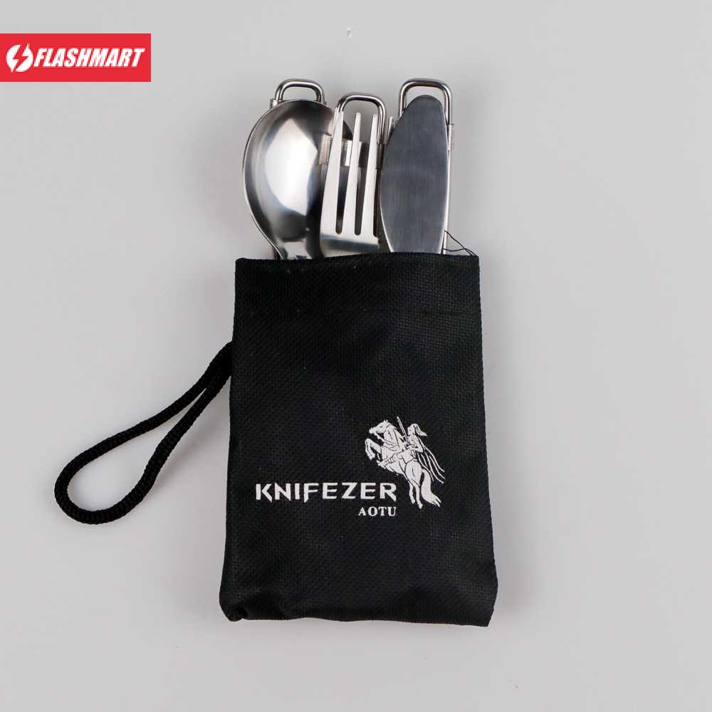 Flashmart Sendok Garpu Pisau Lipat Portabel Stainless Steel - AOTU