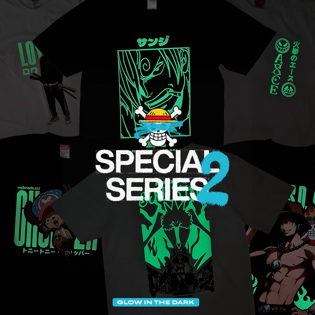 KAOS ONE PIECE SPECIAL GLOW IN THE DARK 2.0 - BAJU ATASAN KAOS MENYALA GLOW IN THE DARK