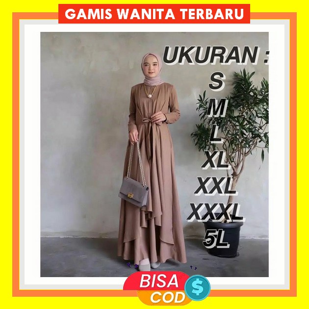 Gamis Remaja Pesta Mewah Kekinian Premium Jumbo Syari Wanita Terbaru 2022 Polos Hitam Putih Modern G