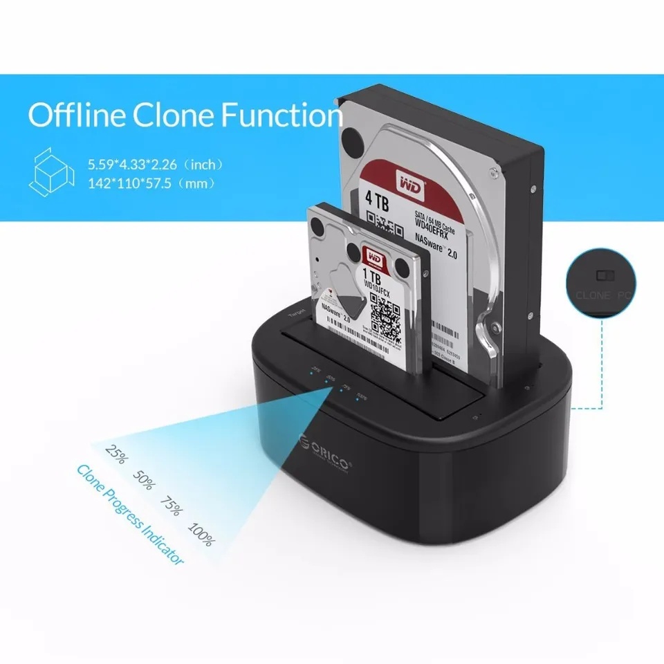 Orico 6228US3-C 2 BAY 2,5&quot; / 3,5&quot; Inch External HDD / SSD Docking Station Dual Bay Offline Clone USB 3.0