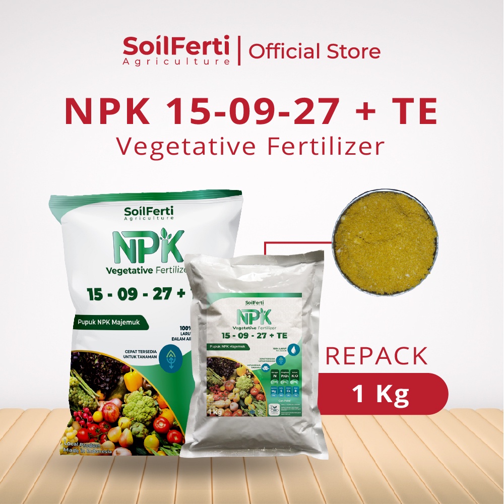 SOILFERTI - Pupuk NPK 15-09-27 + TE Kemasan Repack 1 Kg Pupuk Nutrisi Vegetatif Tanaman Buah dan Say