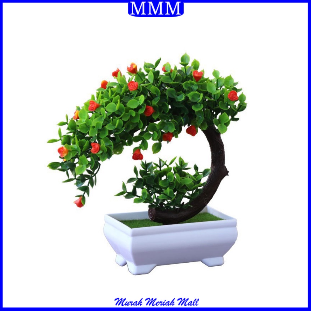 MMM Ornamen Tanaman Crescent BUNGA 20 Tanaman Artifisial Bonsai Bunga Plastik Sabit Pot Bunga Hias