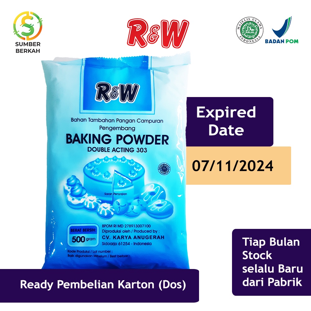 Baking Powder Double Acting DA 303 Pengembang Kue Rajawali R&amp;W RW 500 g