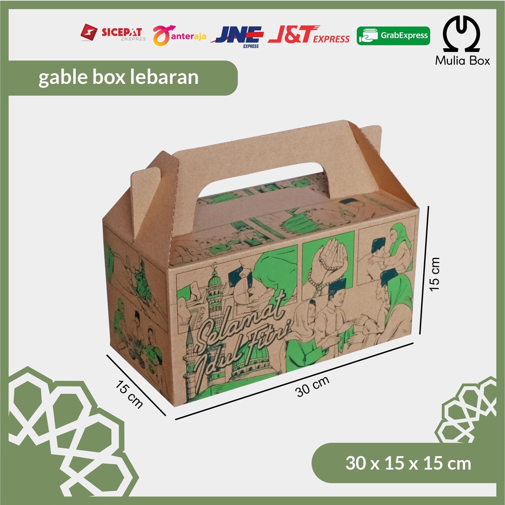 

Kardus Lebaran Idul Fitri Gable Box 30 x 15 x 15 cm Eid Story (ISI 5PCS) / Dus Parcel Hampers Toples Kue Kering Kado Bingkisan Corrugated Box