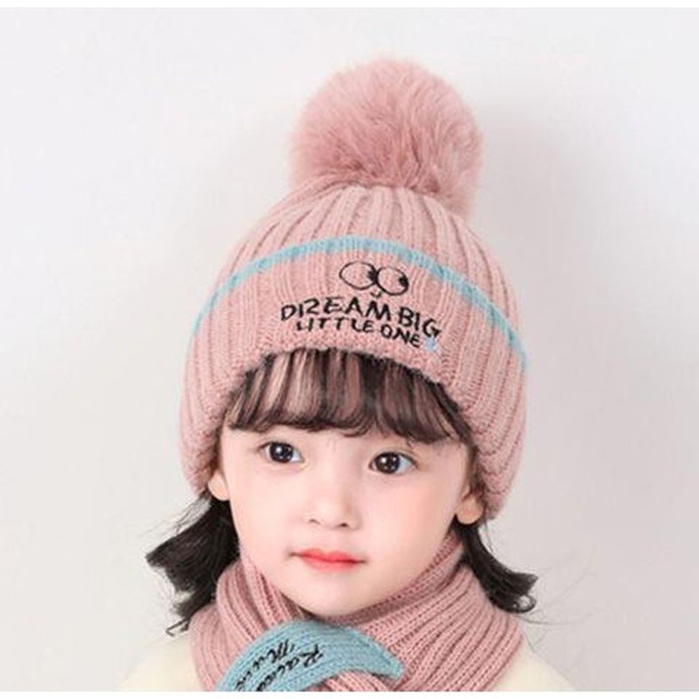 TOPI POM POM ANAK / TOPI KUPLUK DREAM BIG ANAK / TOPI ANAK RAJUT NC