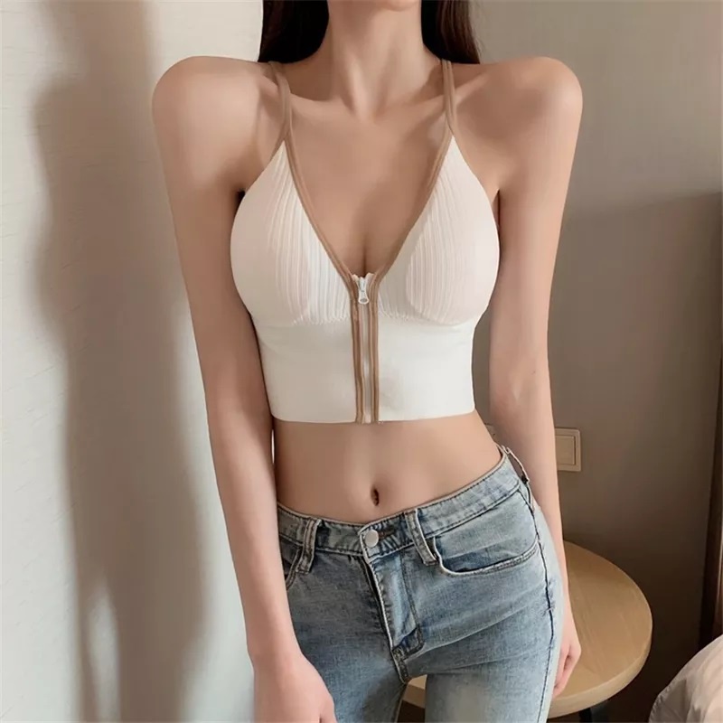 MMM Tank Top Yoga Wanita 6404 Bra Fashion Tanpa Kawat Elastis Pakaian Dalam Wanita Resleting