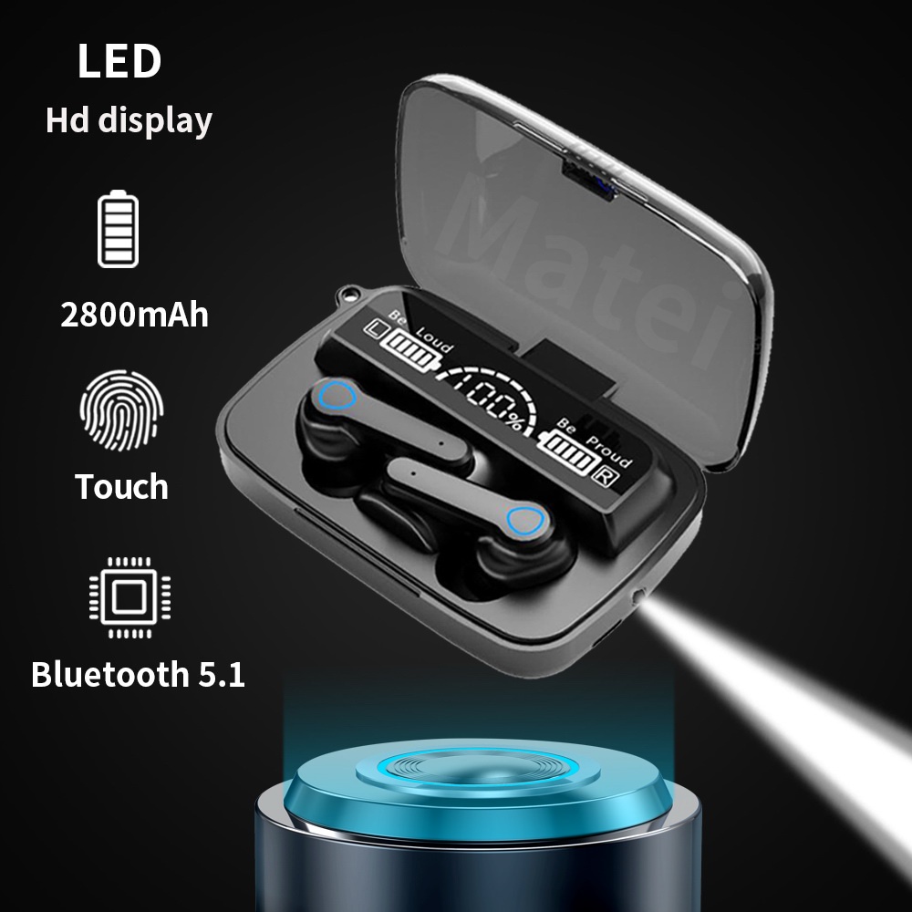 Matei Headset Bluetooth M19 TWS Wireless Earphones Bluetooth 5.1  In Ear HIFI Mini Waterproof Sports Music Earbuds With Charging Box