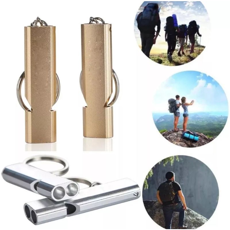 Gantungan Kunci Peluit 2 Lobang Aluminium Survival Emergency