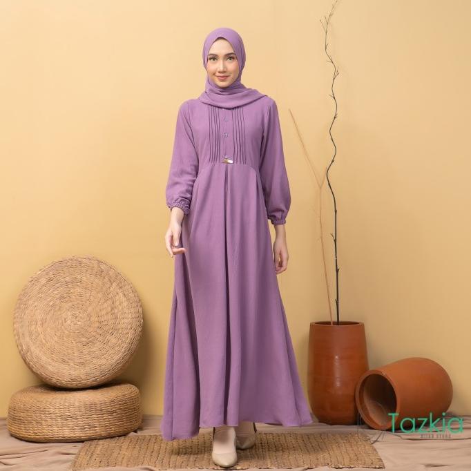 Dress Muslim Wanita Gamis Set Pashmina Azalia Purple Polos Crinkle
