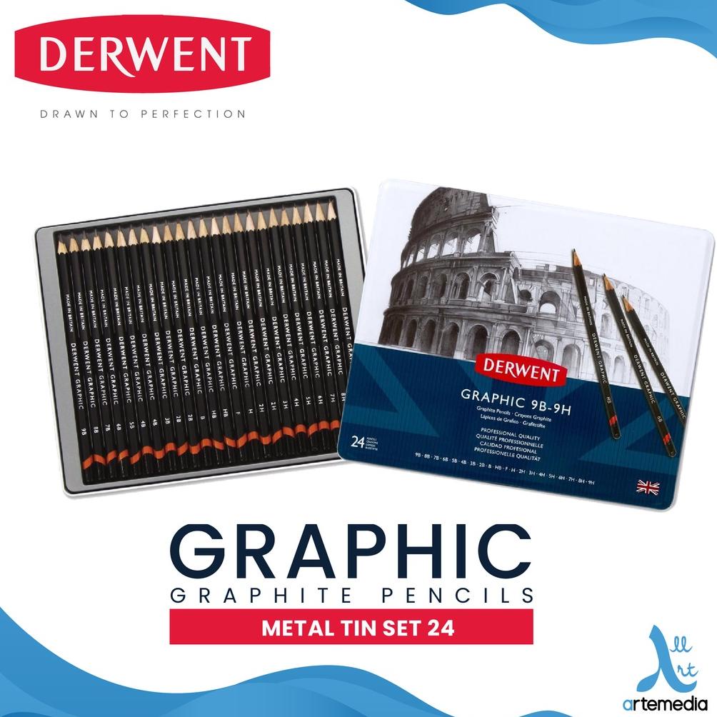 

Pensil Gambar Derwent Graphic Pencil 24 Metal Tin Drawing Sketching