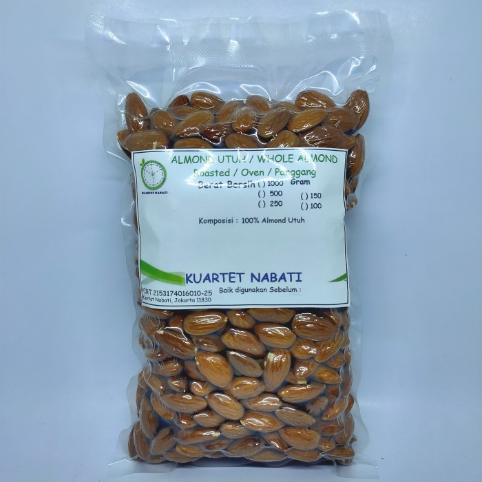 

PROMO RAMADHAN!! 1000gr Roasted Almond Utuh VAKUM - Size Besar 27-30 - Oven - Matang