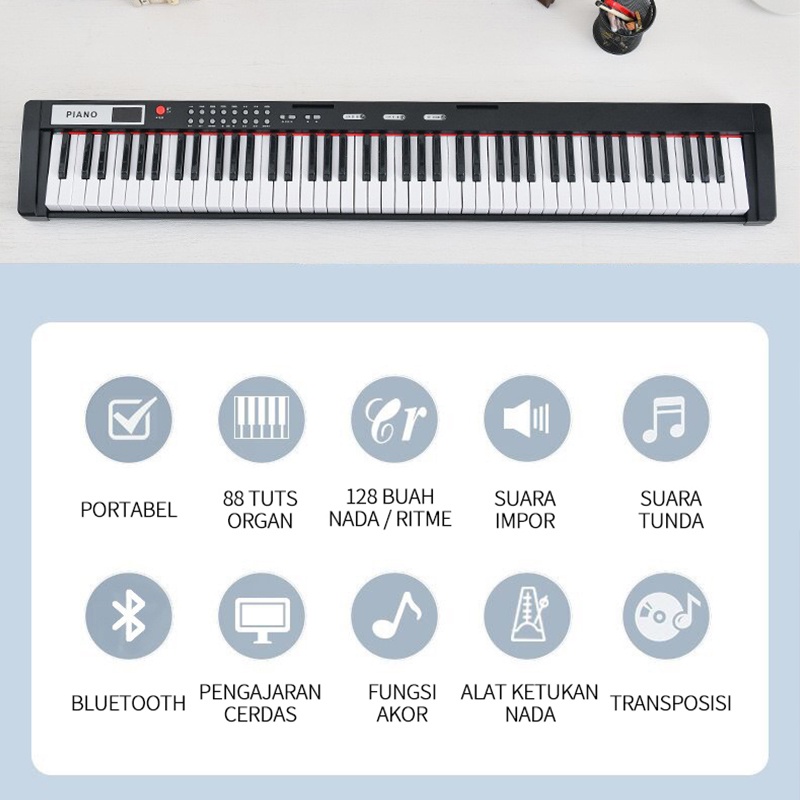 Portable Keyboard 88 Keys, Piano 88 Keys, Organ Elektronik Profesional Multifungsi untuk Rumah - Sensasi Bermain Piano yang Nyata, Mudah Dipindahkan