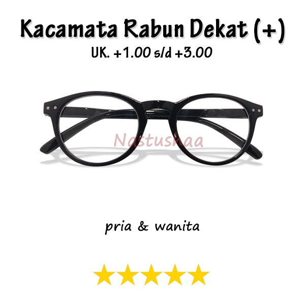 Kacamata Baca Plus (+) Ukuran +1.00 s/d +3.00 Bingkai Bulat Oval Warna Hitam Gagang Ada Per Kacamata Rabun Dekat Unisex FREECASE