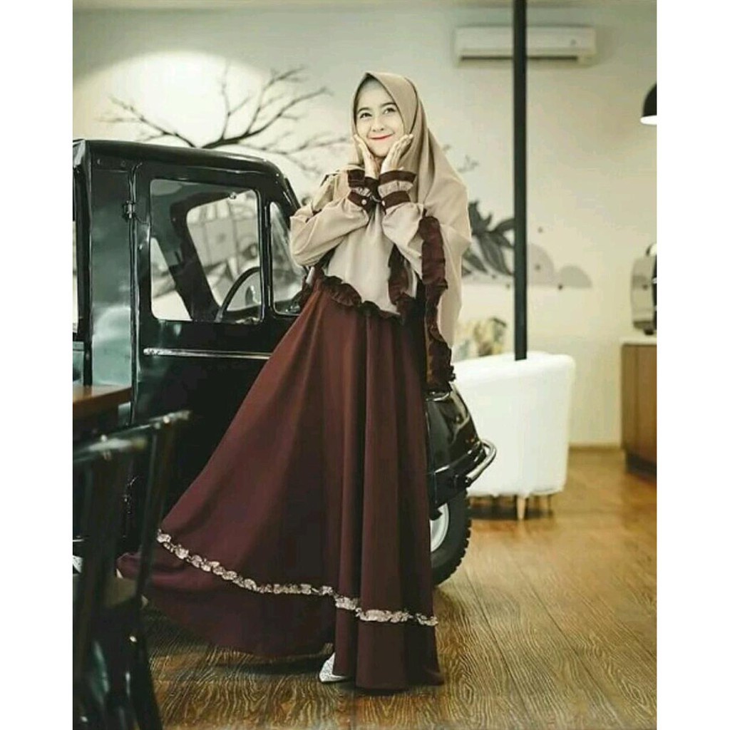 ARSYIRA  - Bisa COD Gamis Baju Dress Syari Busui FREE HIJAB Renda Bawah Bergo Muslim Wanita Seragama