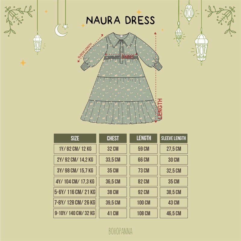 Bohopanna NAURA DRESS Raya Collection / Boho Baby Gamis Dress Anak Perempuan Raya Collection