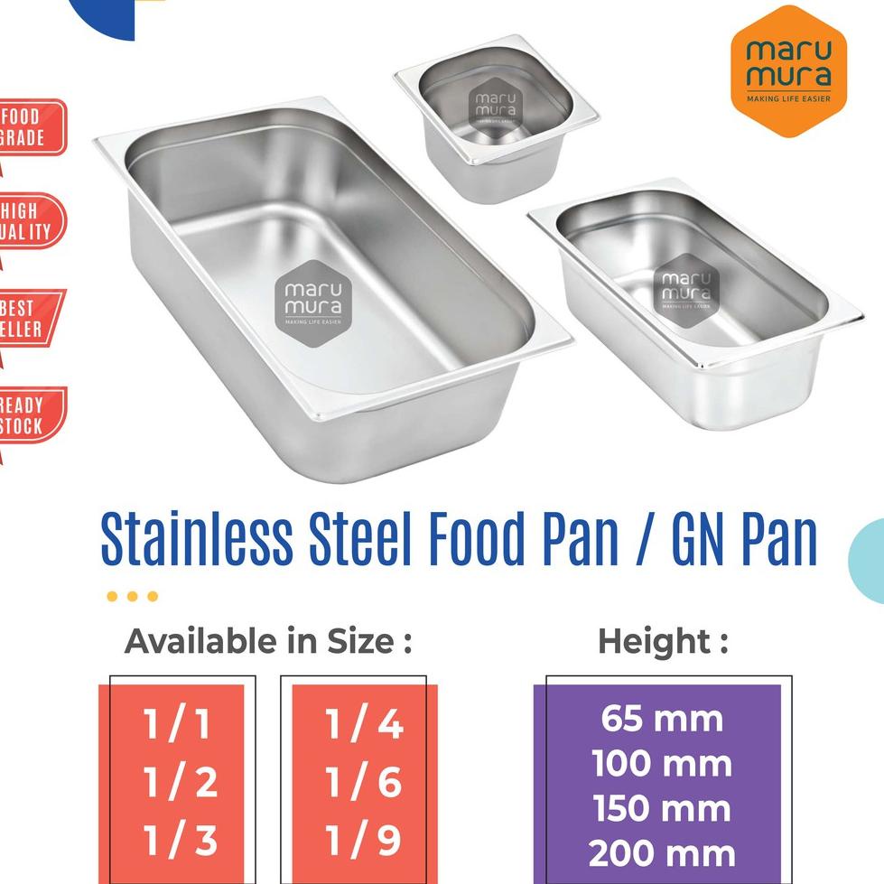 SPECIAL PRICE Marumura Food Pan Stainless Steel | GN Pan | Tempat Stainless Steel