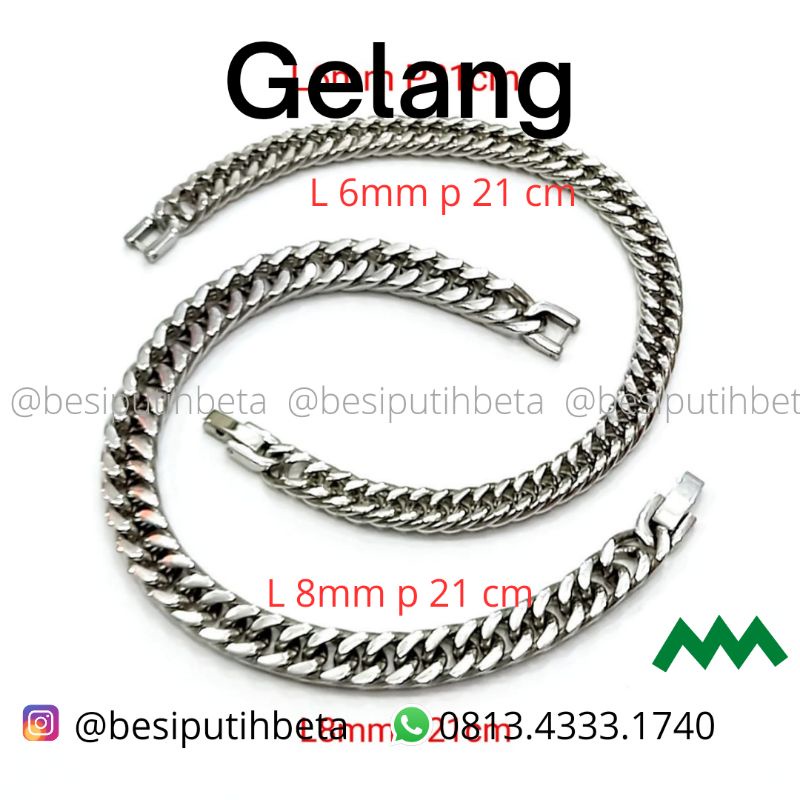 Gelang rante uk 6mm besi putih asli / gelang besi putih ambon