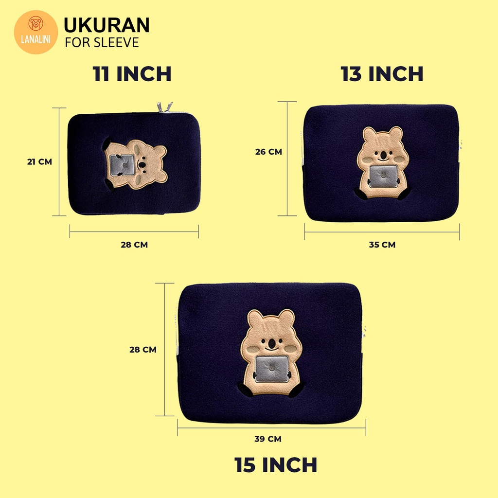 Sleeve Pouch Sarung Tas Bag Case Ipad Tab Tablet Macbook Air Pro Laptop Asus Acer Lenovo HP Huawei 11 12 13 14 15 inch Motif Gambar Tupai Squirrel Warna Biru Navy Pink Lucu Cute Murah Korean Model