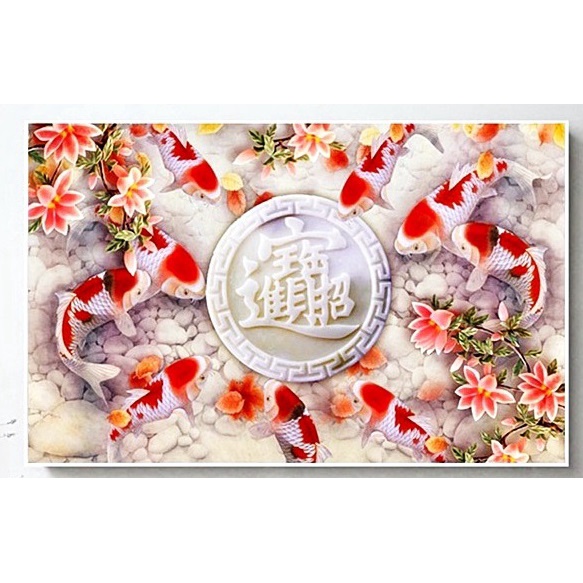 Lukisan Feng Shui Ikan Koi 9 Dengan Desain Terbaru Ukuran 80x60cm