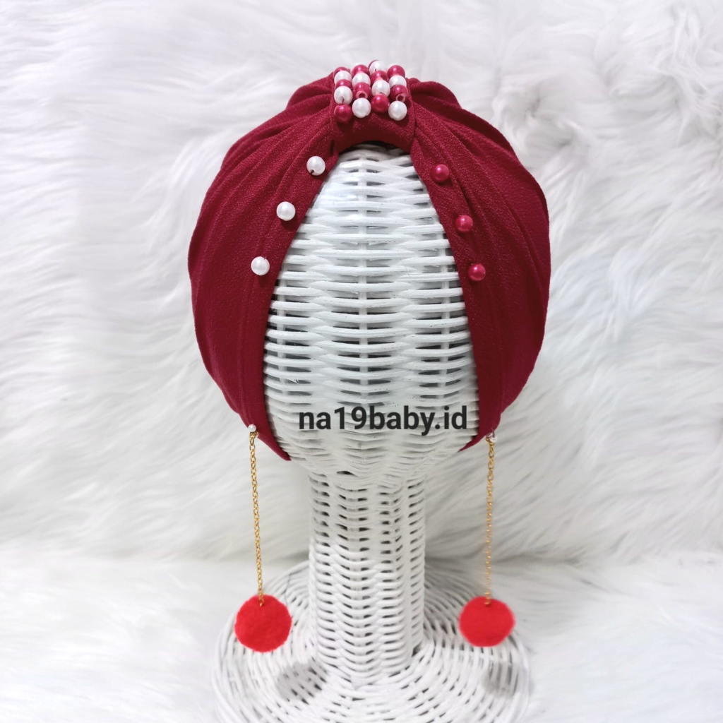 Turban Bayi Mutiara Anting Pompom / Ciput Anak Perempuan Aksesories Bayi