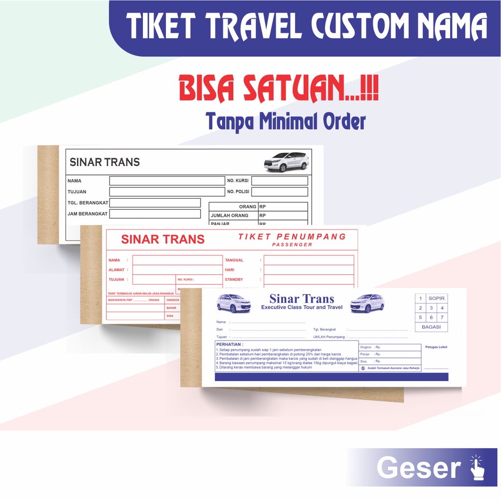 CETAK KWITANSI TIKET TRAVEL CUSTOM NAMA BISA SATUAN TANPA MINIMAL ORDER