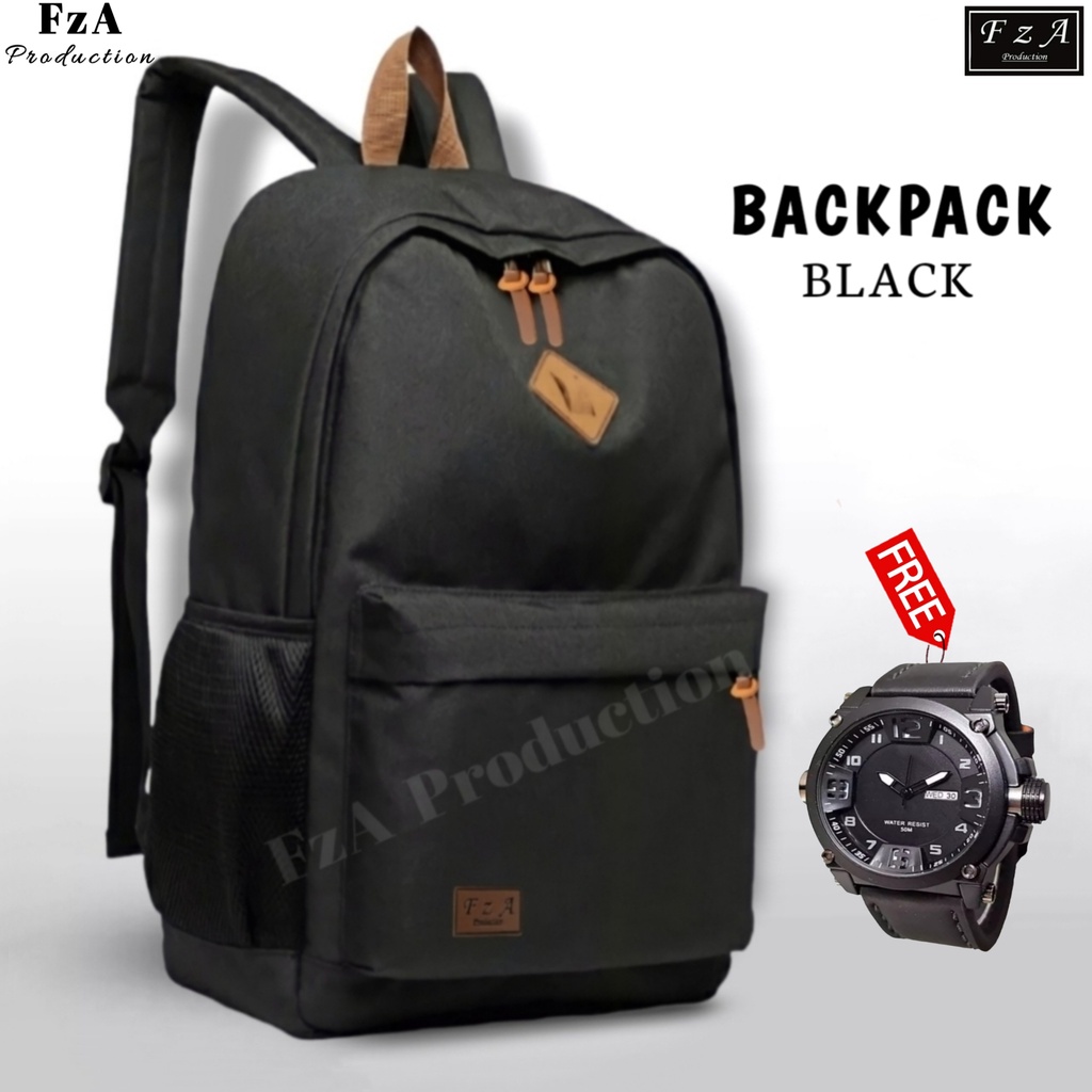 FzA Official - Tas Ransel Gendong Laptop Distro Sekolah Kuliah Pria Wanita Black Murah Original Tas Punggung Laptop