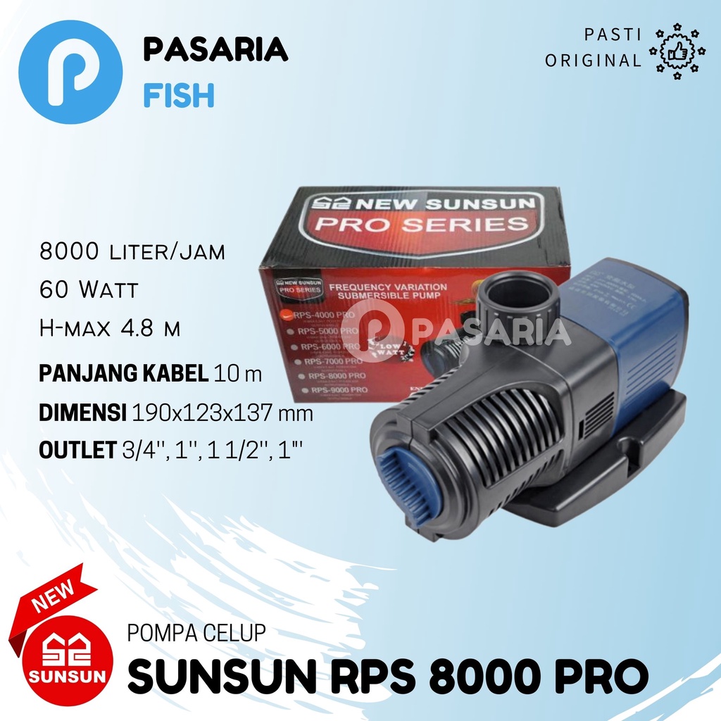 Pompa Celup Kolam Sunsun RPS 8000 PRO 8000 Liter Hemat Listrik