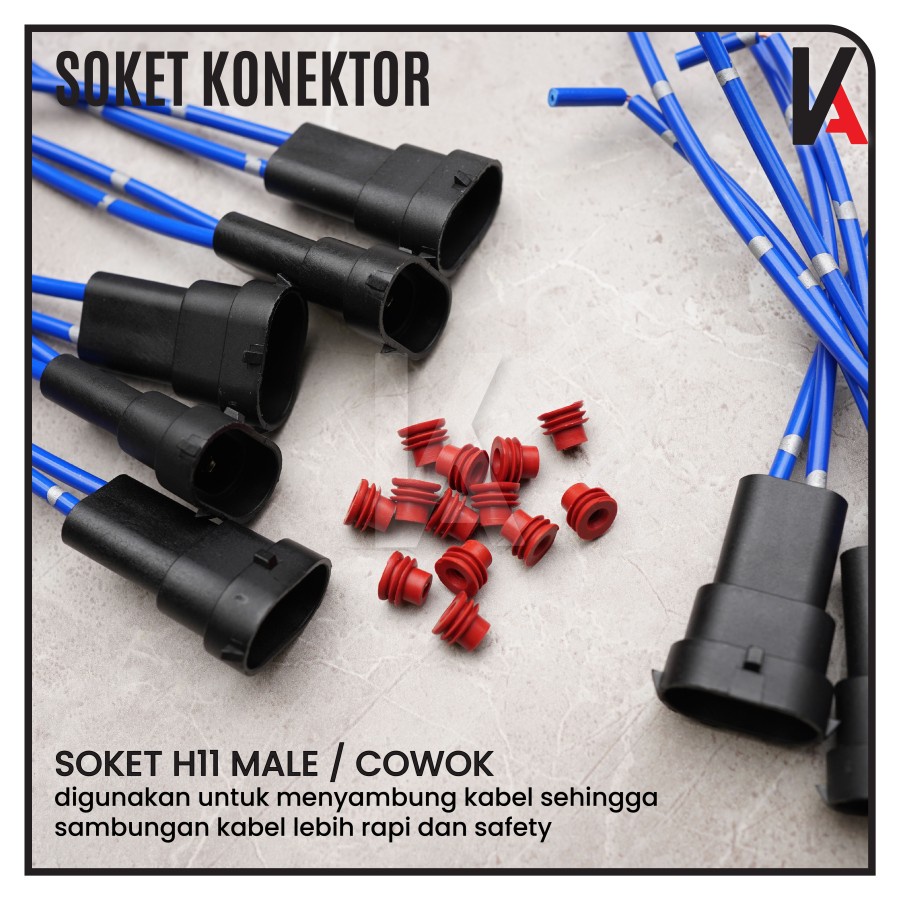 Socket Cable Foglamp / Soket Kabel Cowok / Male Lampu Kabut Tembak Mobil H11 / H16 / H8 / HB3