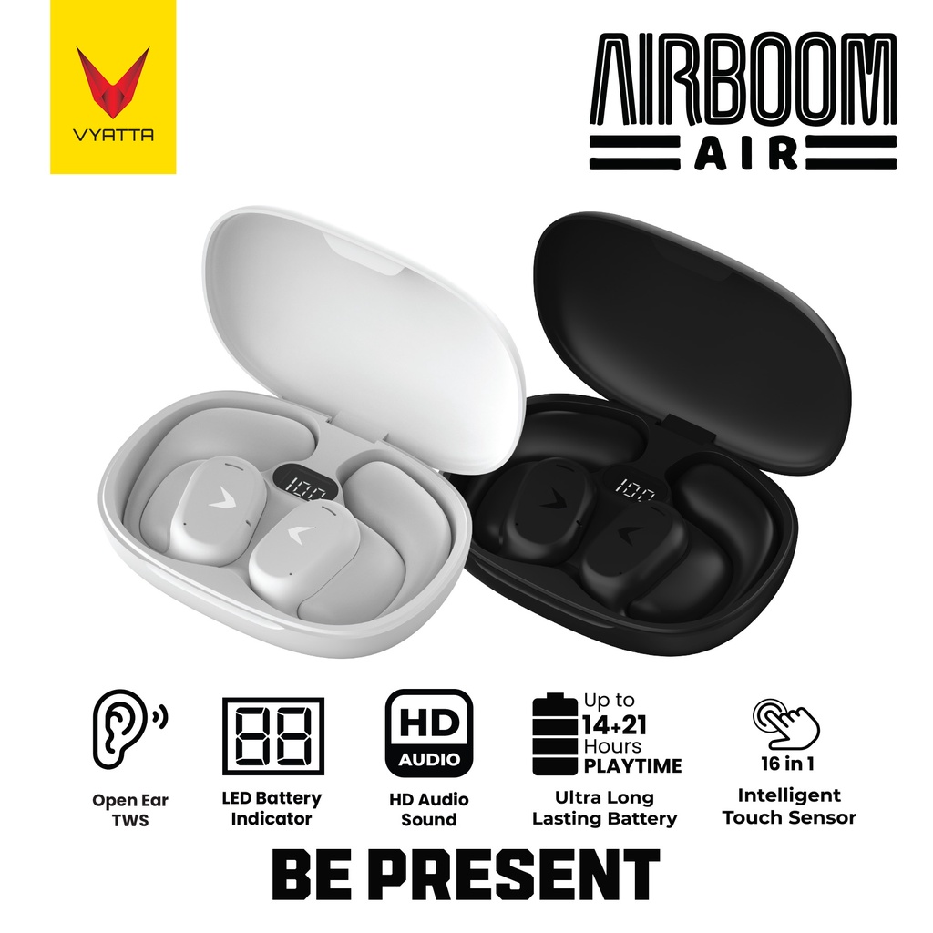 VYATTA AIRBOOM AIR TWS OWS BLUETOOTH HEADSET EARPHONE OPEN AIR CONDUCTION GAMING MODE 45MS AAC