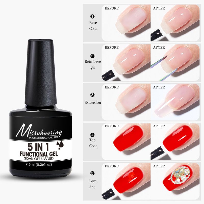 Misscheering 5in1 Glue Multifungsi Top Coat Base coat Lem adhesive