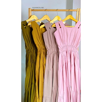 SUMMER.AIR Lino Dress Gamis Muslimah Bahan Polo Linen Crinckle Dress Muslimah Style